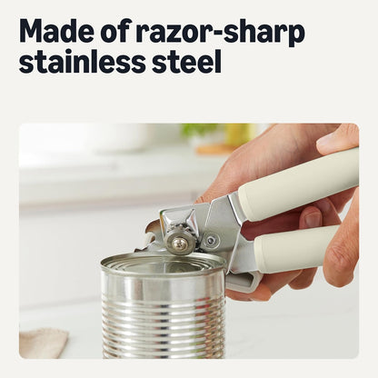 Manual Can Opener with Stainless Steel Construction, Soft Grip Handle, Dishwasher Safe, Linen Gray