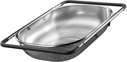 Over the Sink Colander - Strainers and Colanders - Sink Strainer Basket - Expandable Fine Mesh Strainer with Rubber Grip for Veggie, Fruits, Pasta