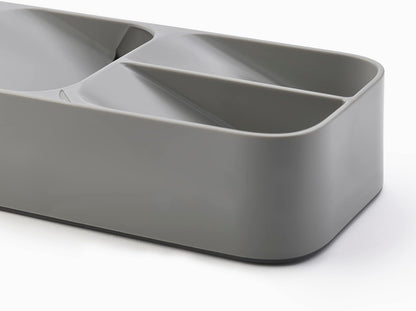 DrawerStore Compact Utensil Organizer For Kitchen Drawer Silverware, Flatware Tray, Small, Grey