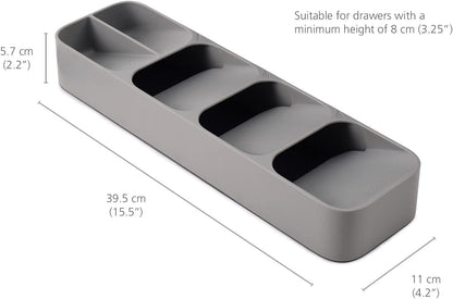 DrawerStore Compact Utensil Organizer For Kitchen Drawer Silverware, Flatware Tray, Small, Grey