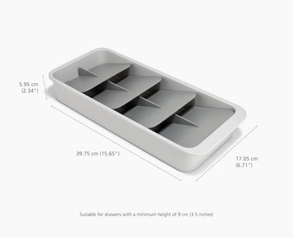 DrawerStore Compact Utensil Organizer For Kitchen Drawer Silverware, Flatware Tray, Small, Grey