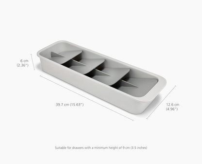 DrawerStore Compact Utensil Organizer For Kitchen Drawer Silverware, Flatware Tray, Small, Grey