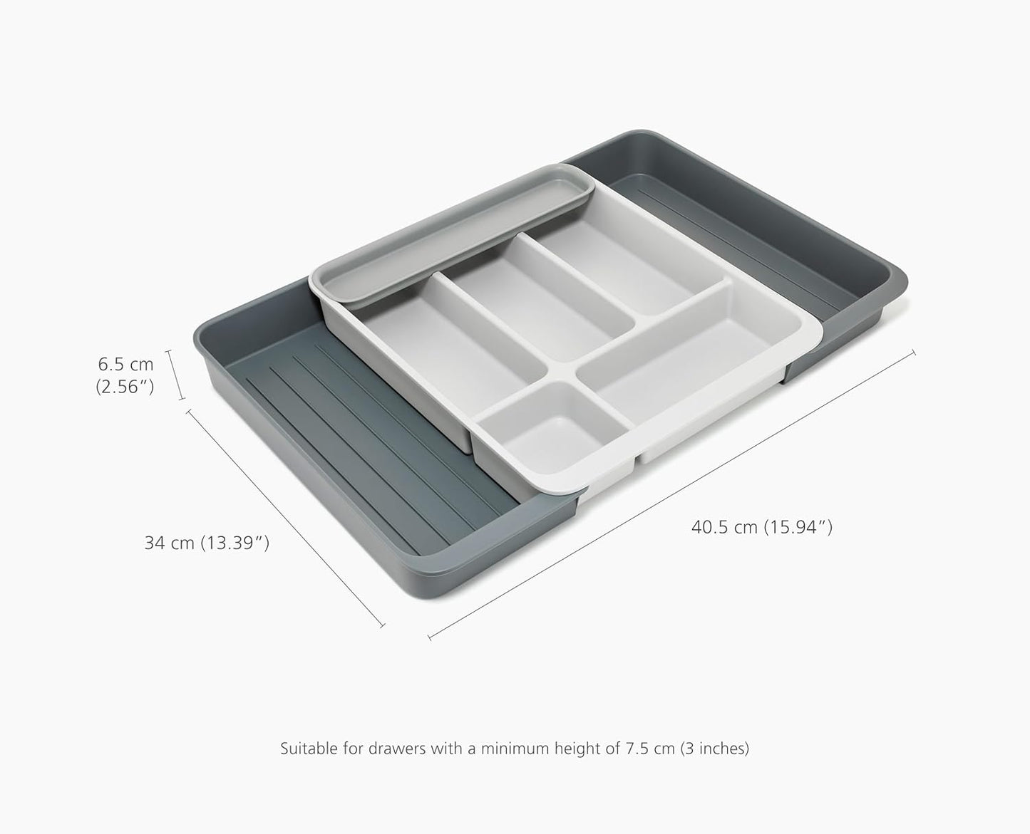 DrawerStore Compact Utensil Organizer For Kitchen Drawer Silverware, Flatware Tray, Small, Grey