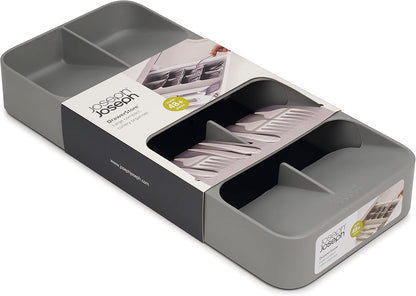 DrawerStore Compact Utensil Organizer For Kitchen Drawer Silverware, Flatware Tray, Small, Grey