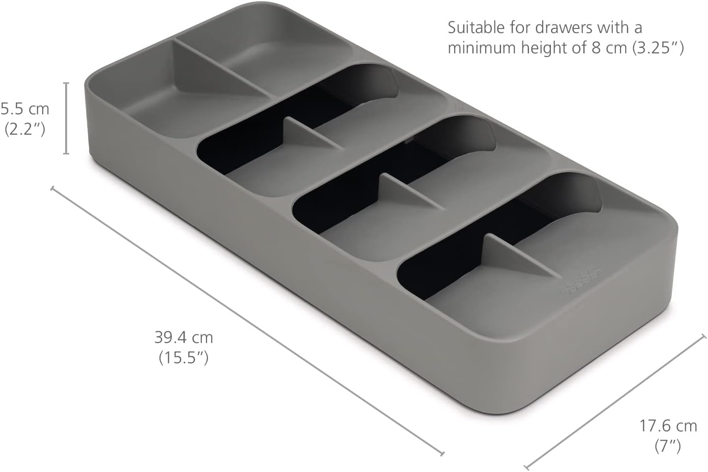 DrawerStore Compact Utensil Organizer For Kitchen Drawer Silverware, Flatware Tray, Small, Grey