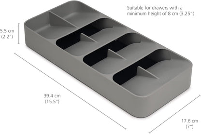 DrawerStore Compact Utensil Organizer For Kitchen Drawer Silverware, Flatware Tray, Small, Grey