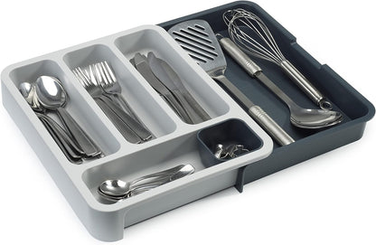DrawerStore Compact Utensil Organizer For Kitchen Drawer Silverware, Flatware Tray, Small, Grey