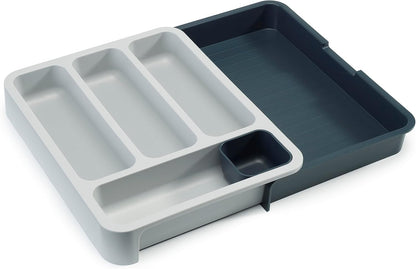 DrawerStore Compact Utensil Organizer For Kitchen Drawer Silverware, Flatware Tray, Small, Grey