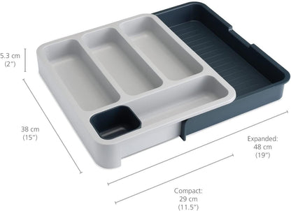 DrawerStore Compact Utensil Organizer For Kitchen Drawer Silverware, Flatware Tray, Small, Grey