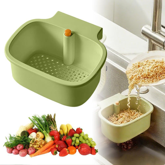 Kitchen Sink Strainer Basket, Faucet Hanging Strainer, Multi-Functional Food Colander,Press Automatic Dumping Kitchen Draining Basket, Easy Drain Filter with Bottom Release (Green)
