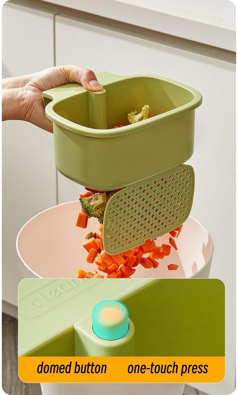 Kitchen Sink Strainer Basket, Faucet Hanging Strainer, Multi-Functional Food Colander,Press Automatic Dumping Kitchen Draining Basket, Easy Drain Filter with Bottom Release (Green)
