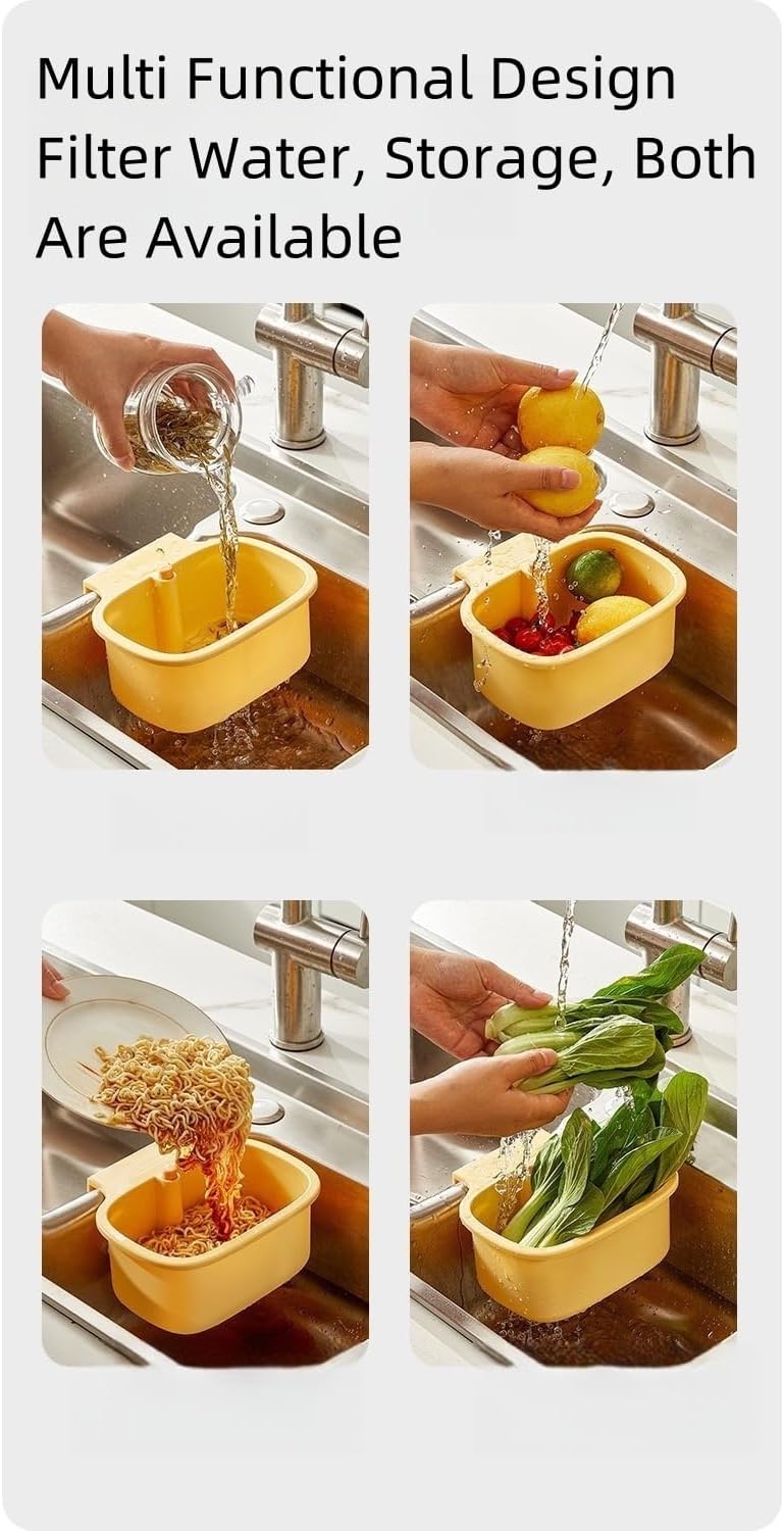 Kitchen Sink Strainer Basket, Faucet Hanging Strainer, Multi-Functional Food Colander,Press Automatic Dumping Kitchen Draining Basket, Easy Drain Filter with Bottom Release (Green)