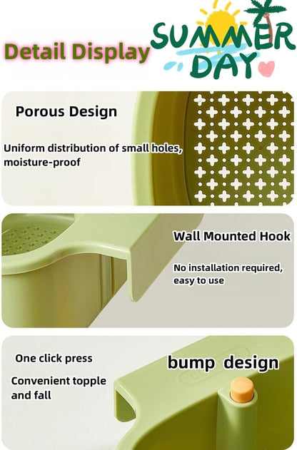 Kitchen Sink Strainer Basket, Faucet Hanging Strainer, Multi-Functional Food Colander,Press Automatic Dumping Kitchen Draining Basket, Easy Drain Filter with Bottom Release (Green)