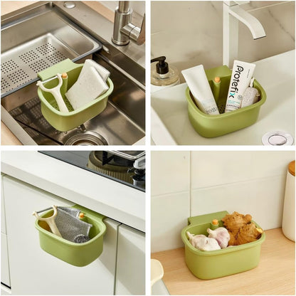 Kitchen Sink Strainer Basket, Faucet Hanging Strainer, Multi-Functional Food Colander,Press Automatic Dumping Kitchen Draining Basket, Easy Drain Filter with Bottom Release (Green)