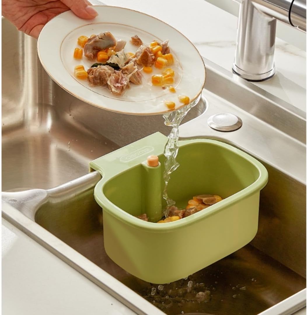 Kitchen Sink Strainer Basket, Faucet Hanging Strainer, Multi-Functional Food Colander,Press Automatic Dumping Kitchen Draining Basket, Easy Drain Filter with Bottom Release (Green)