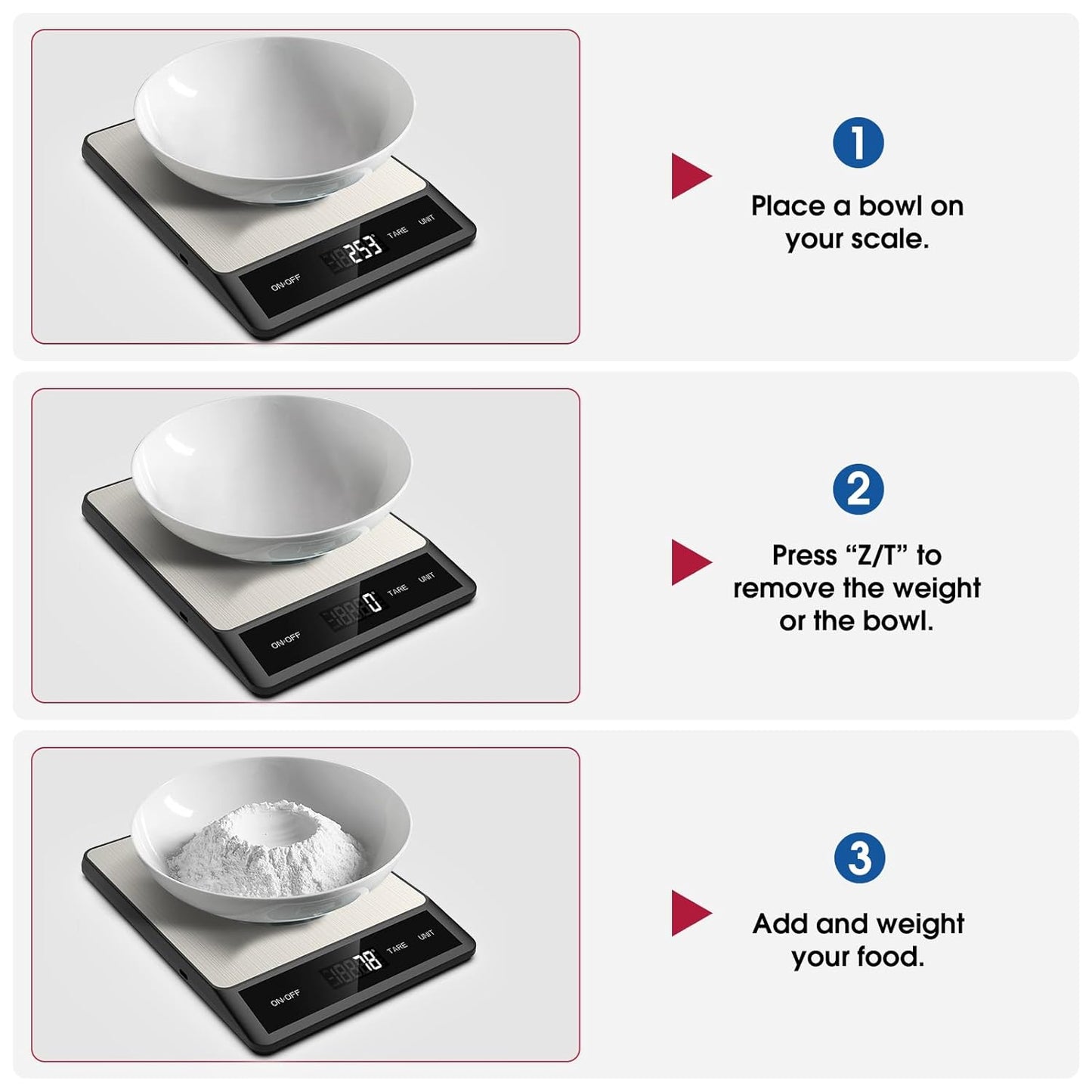 Food Scale, Digital Kitchen Scale with 6 Units Tare Function | LCD Display, 11lb Stainless Steel Weight Grams and Ounces for Baking, Cooking and Meal Prep (Batteries Included)
