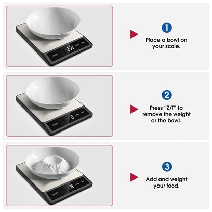 Food Scale, Digital Kitchen Scale with 6 Units Tare Function | LCD Display, 11lb Stainless Steel Weight Grams and Ounces for Baking, Cooking and Meal Prep (Batteries Included)
