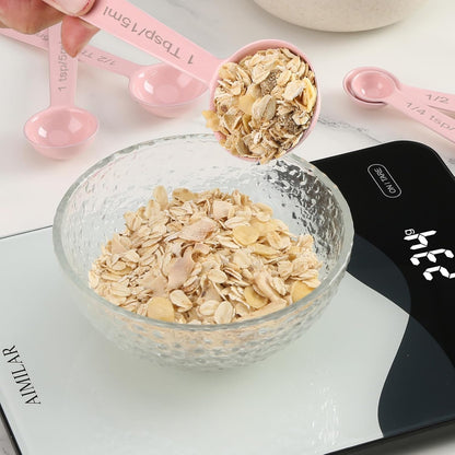 Stainless Steel Measuring Spoons Set of 5, Metal Measuring Cups and Spoons Set for Liquid/Food/Kitchen/Baking (Pink)
