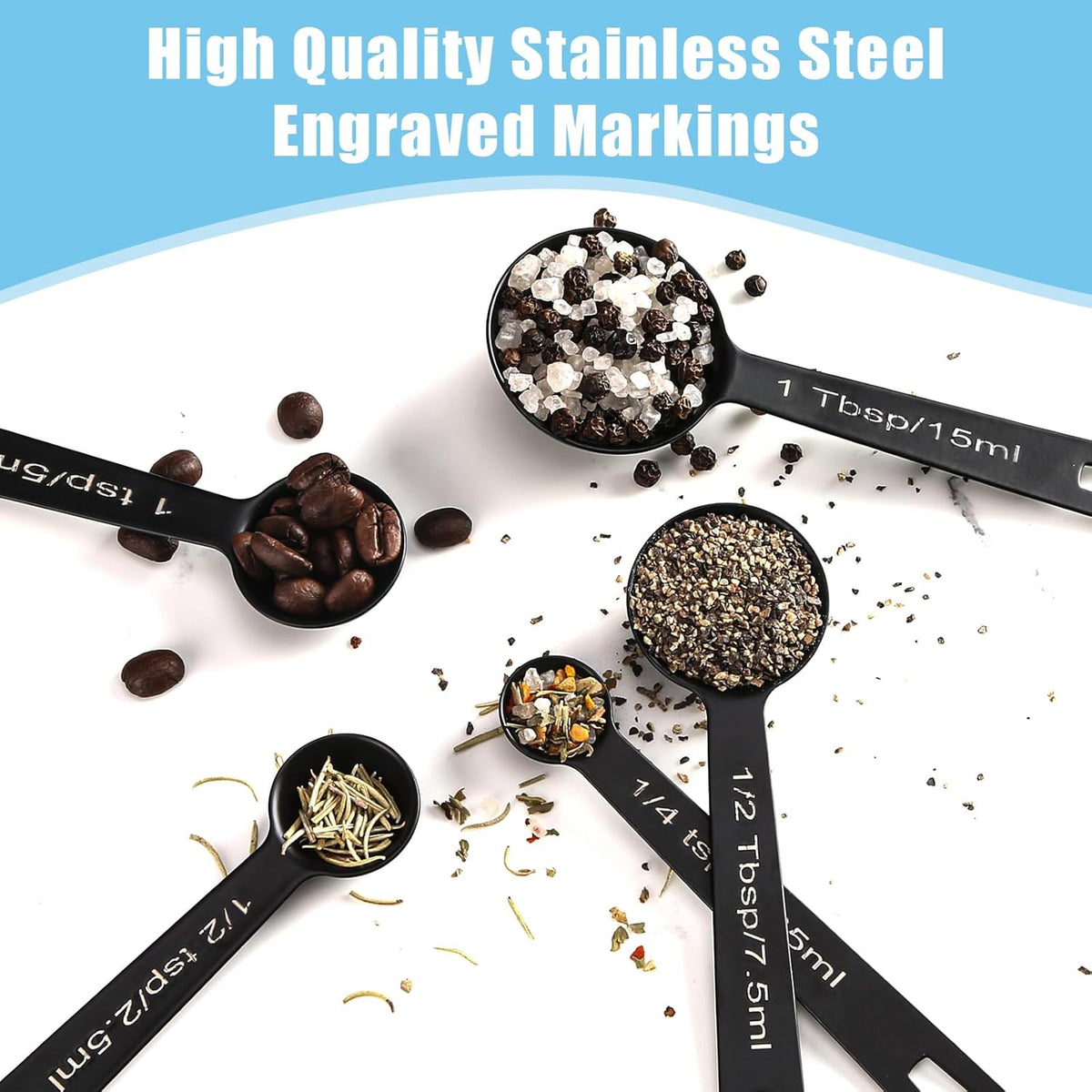Stainless Steel Measuring Spoons Set of 5, Metal Measuring Cups and Spoons Set for Liquid/Food/Kitchen/Baking (Pink)