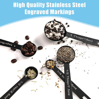 Stainless Steel Measuring Spoons Set of 5, Metal Measuring Cups and Spoons Set for Liquid/Food/Kitchen/Baking (Pink)