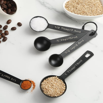 Stainless Steel Measuring Spoons Set of 5, Metal Measuring Cups and Spoons Set for Liquid/Food/Kitchen/Baking (Pink)