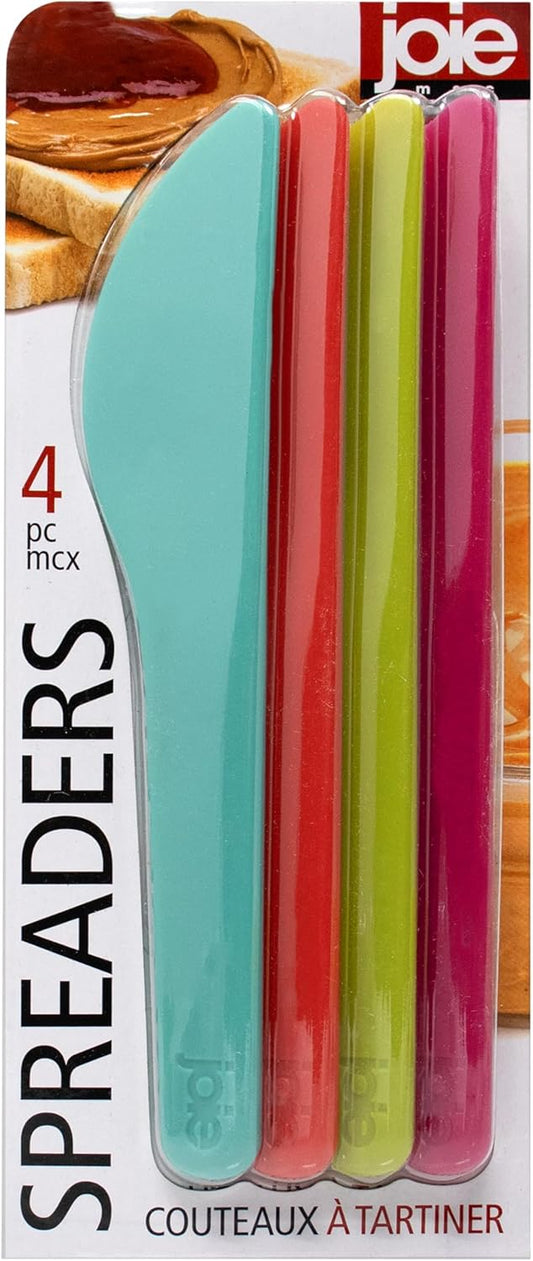 Joie Spreaders Set, Reusable Plastic Knives Ideal for Butter, Jelly, Cream Cheese and More, 4-Count Assorted Colors