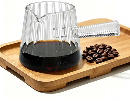 6OZ Glass Measuring Cup, Coincal Espresso Cup, Glass Handle, Clear | Ribbed Borosilicate Glass, V-Shaped Spout Drain, Double Shots Espresso, For Daily Coffee Milk Tea, Dishwasher Safe