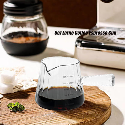 6OZ Glass Measuring Cup, Coincal Espresso Cup, Glass Handle, Clear | Ribbed Borosilicate Glass, V-Shaped Spout Drain, Double Shots Espresso, For Daily Coffee Milk Tea, Dishwasher Safe