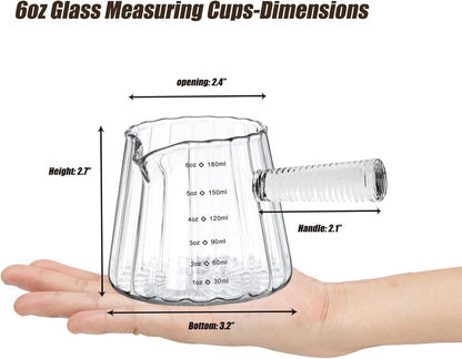 6OZ Glass Measuring Cup, Coincal Espresso Cup, Glass Handle, Clear | Ribbed Borosilicate Glass, V-Shaped Spout Drain, Double Shots Espresso, For Daily Coffee Milk Tea, Dishwasher Safe