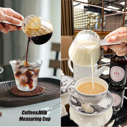 6OZ Glass Measuring Cup, Coincal Espresso Cup, Glass Handle, Clear | Ribbed Borosilicate Glass, V-Shaped Spout Drain, Double Shots Espresso, For Daily Coffee Milk Tea, Dishwasher Safe