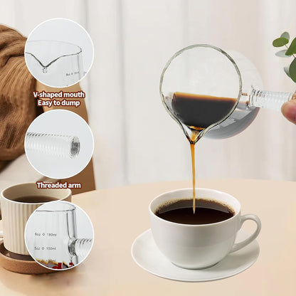 6OZ Glass Measuring Cup, Coincal Espresso Cup, Glass Handle, Clear | Ribbed Borosilicate Glass, V-Shaped Spout Drain, Double Shots Espresso, For Daily Coffee Milk Tea, Dishwasher Safe