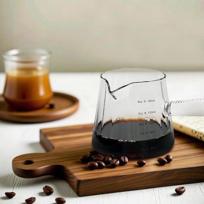 6OZ Glass Measuring Cup, Coincal Espresso Cup, Glass Handle, Clear | Ribbed Borosilicate Glass, V-Shaped Spout Drain, Double Shots Espresso, For Daily Coffee Milk Tea, Dishwasher Safe
