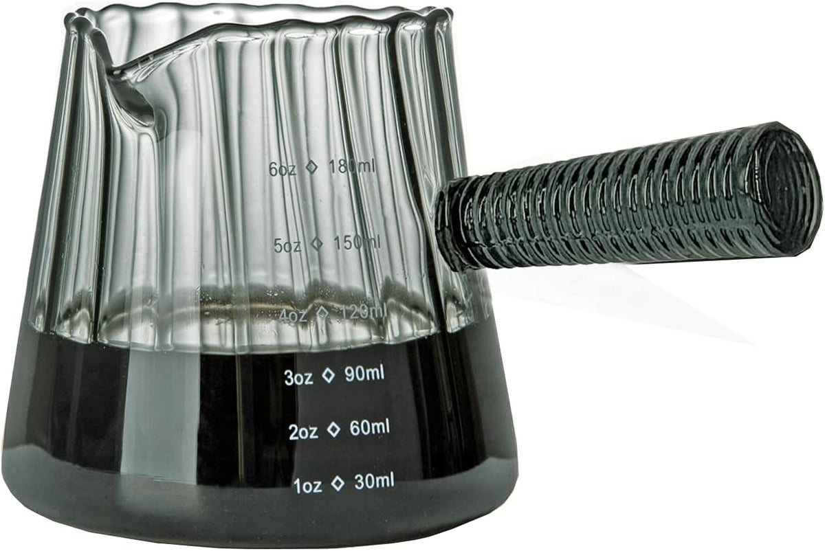 6OZ Glass Measuring Cup, Coincal Espresso Cup, Glass Handle, Clear | Ribbed Borosilicate Glass, V-Shaped Spout Drain, Double Shots Espresso, For Daily Coffee Milk Tea, Dishwasher Safe