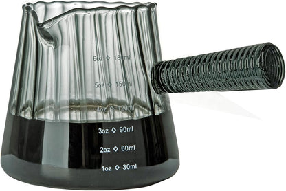 6OZ Glass Measuring Cup, Coincal Espresso Cup, Glass Handle, Clear | Ribbed Borosilicate Glass, V-Shaped Spout Drain, Double Shots Espresso, For Daily Coffee Milk Tea, Dishwasher Safe