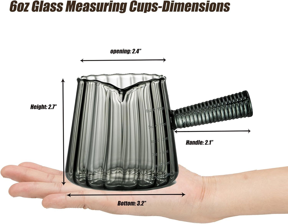 6OZ Glass Measuring Cup, Coincal Espresso Cup, Glass Handle, Clear | Ribbed Borosilicate Glass, V-Shaped Spout Drain, Double Shots Espresso, For Daily Coffee Milk Tea, Dishwasher Safe