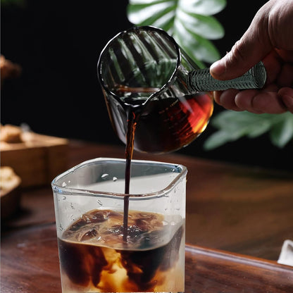 6OZ Glass Measuring Cup, Coincal Espresso Cup, Glass Handle, Clear | Ribbed Borosilicate Glass, V-Shaped Spout Drain, Double Shots Espresso, For Daily Coffee Milk Tea, Dishwasher Safe