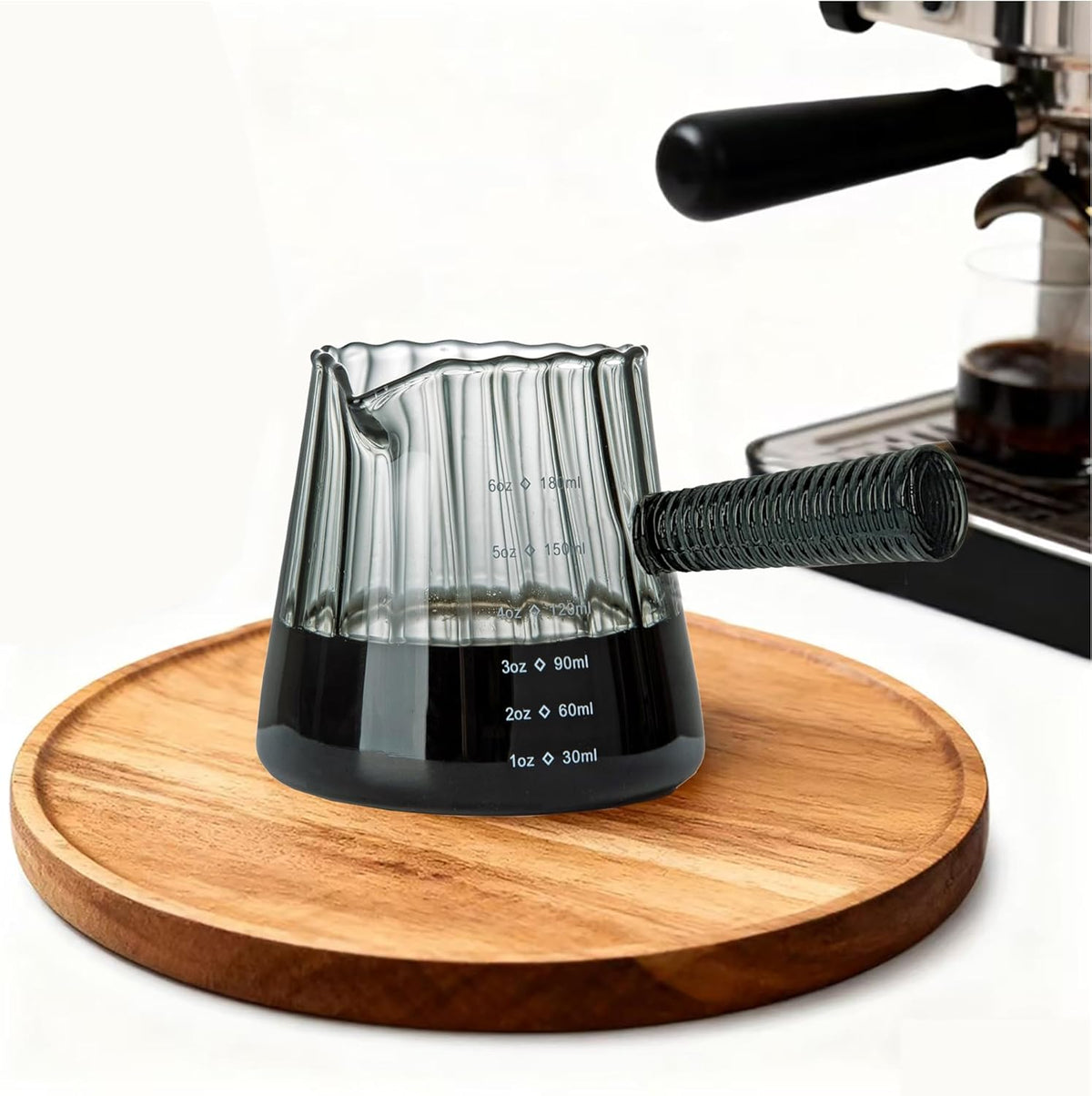 6OZ Glass Measuring Cup, Coincal Espresso Cup, Glass Handle, Clear | Ribbed Borosilicate Glass, V-Shaped Spout Drain, Double Shots Espresso, For Daily Coffee Milk Tea, Dishwasher Safe