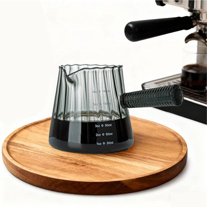 6OZ Glass Measuring Cup, Coincal Espresso Cup, Glass Handle, Clear | Ribbed Borosilicate Glass, V-Shaped Spout Drain, Double Shots Espresso, For Daily Coffee Milk Tea, Dishwasher Safe