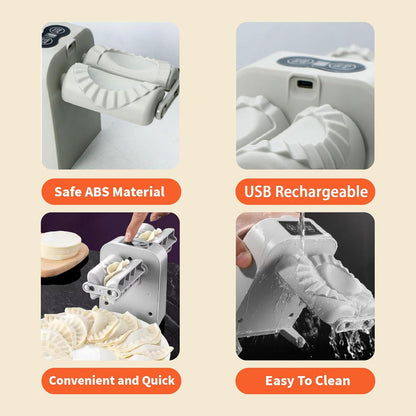 Electric Dumpling Maker Machine, Double Head Automatic Electric Dumpling Machine Maker Mould 2 Modes Household Quick Rechargeable Dumpling Maker with Empanada Maker,Dough Cutters,Spoon,Brush