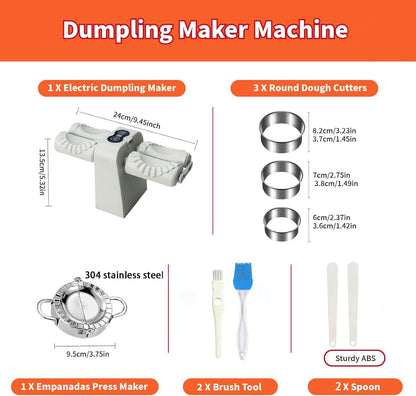 Electric Dumpling Maker Machine, Double Head Automatic Electric Dumpling Machine Maker Mould 2 Modes Household Quick Rechargeable Dumpling Maker with Empanada Maker,Dough Cutters,Spoon,Brush