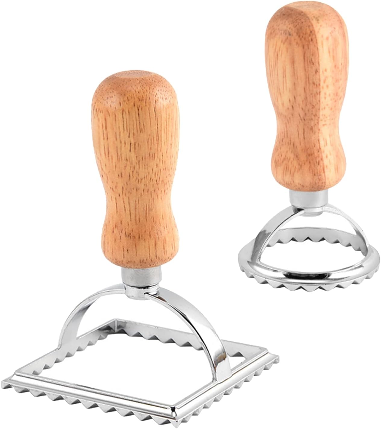 Ravioli Pasta Cutter Wooden Handle Ravioli Mold,One Square and One Round Suitable for Ravioli, Pasta, Biscuits, Etc