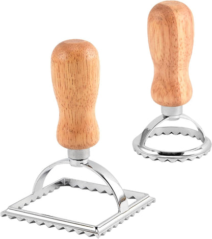 Ravioli Pasta Cutter Wooden Handle Ravioli Mold,One Square and One Round Suitable for Ravioli, Pasta, Biscuits, Etc