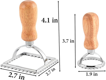 Ravioli Pasta Cutter Wooden Handle Ravioli Mold,One Square and One Round Suitable for Ravioli, Pasta, Biscuits, Etc