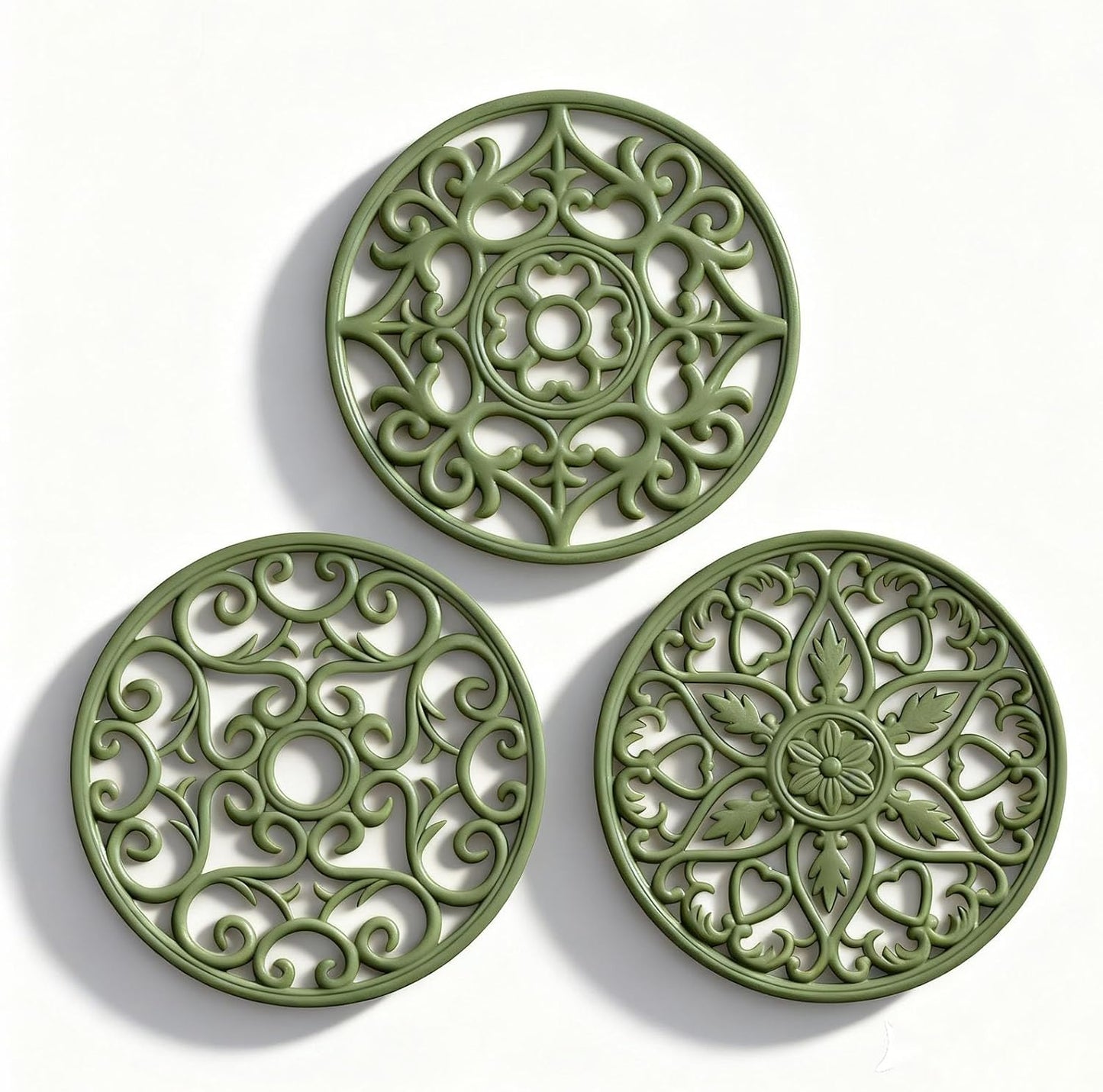 Trivets for Dishes/Pots/Pans, 3 Pcs Silicone Mats, Flexible/Durable/Non Slip Hot Pads to Protect Table and Counter Top (Olive Green)