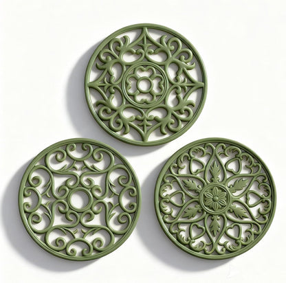 Trivets for Dishes/Pots/Pans, 3 Pcs Silicone Mats, Flexible/Durable/Non Slip Hot Pads to Protect Table and Counter Top (Olive Green)