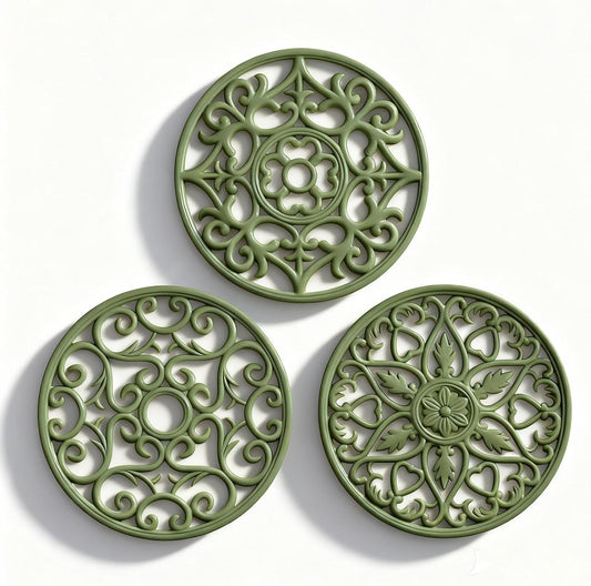Trivets for Dishes/Pots/Pans, 3 Pcs Silicone Mats, Flexible/Durable/Non Slip Hot Pads to Protect Table and Counter Top (Olive Green)