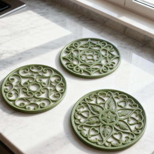 Trivets for Dishes/Pots/Pans, 3 Pcs Silicone Mats, Flexible/Durable/Non Slip Hot Pads to Protect Table and Counter Top (Olive Green)
