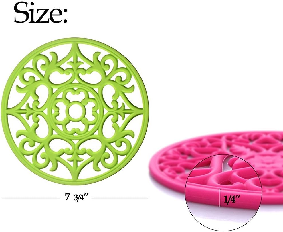 Trivets for Dishes/Pots/Pans, 3 Pcs Silicone Mats, Flexible/Durable/Non Slip Hot Pads to Protect Table and Counter Top (Olive Green)