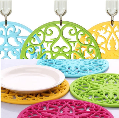 Trivets for Dishes/Pots/Pans, 3 Pcs Silicone Mats, Flexible/Durable/Non Slip Hot Pads to Protect Table and Counter Top (Olive Green)