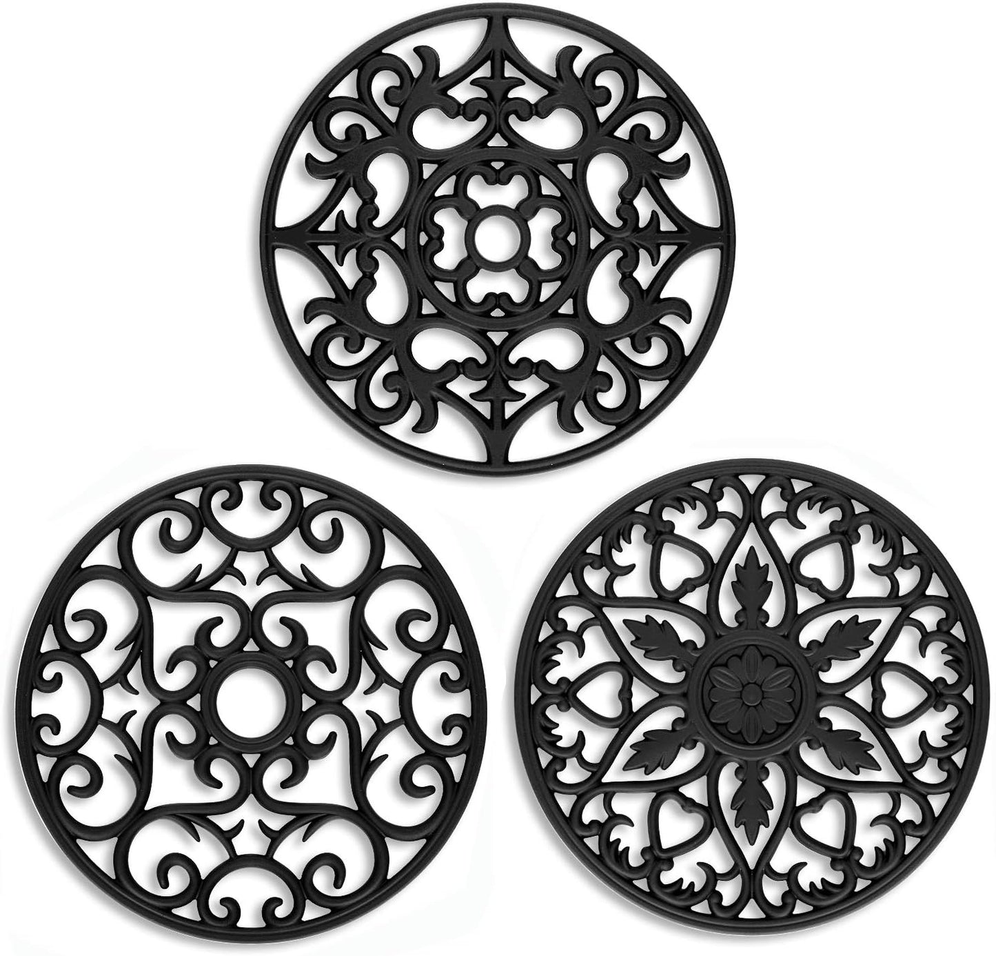 Trivets for Dishes/Pots/Pans, 3 Pcs Silicone Mats, Flexible/Durable/Non Slip Hot Pads to Protect Table and Counter Top (Olive Green)